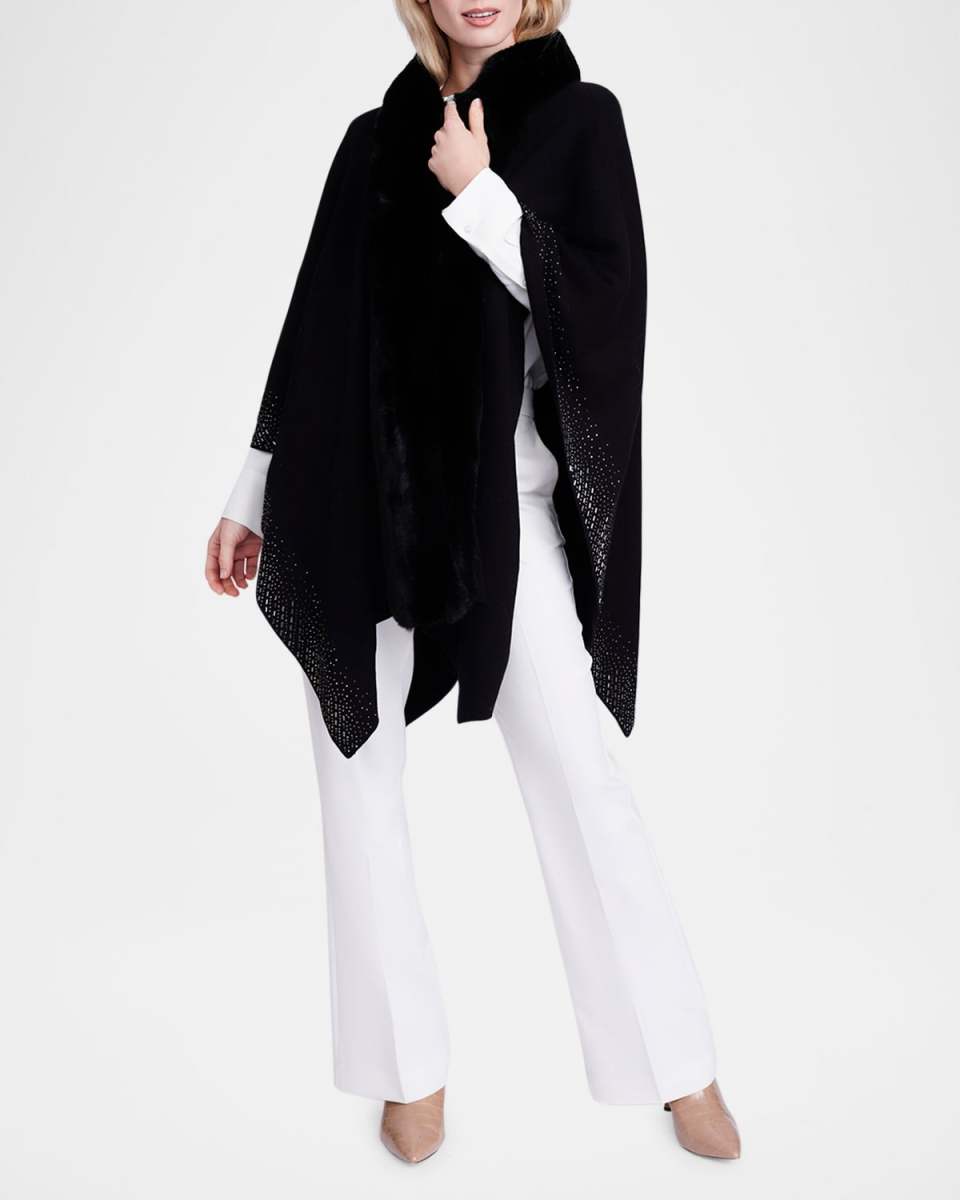Alexandria Embellished Faux Fur-Trim Wrap